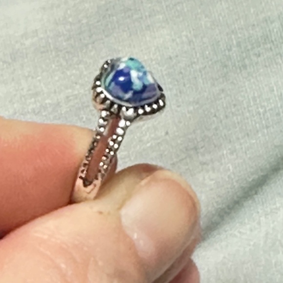 Silver ring w/heart cut multi-blue colored stone, most likely Mosaic Jasper NWOT - Picture 15 of 15